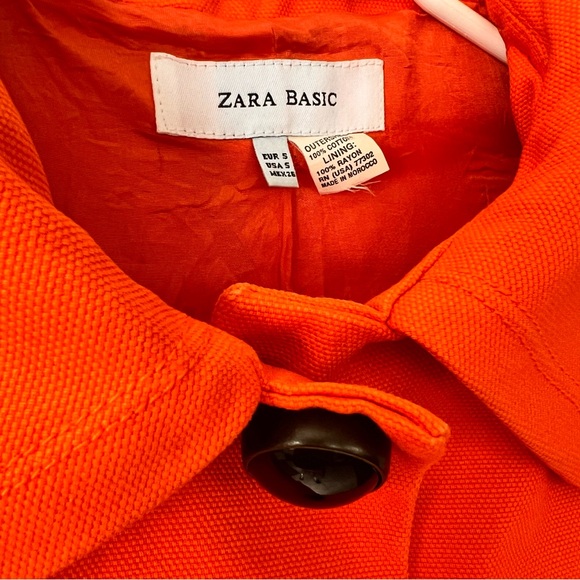 Zara Women's Basic Cropped Jacket Bold Stylish Orange 100% Heavy Cotton Size S - Picture 9 of 17